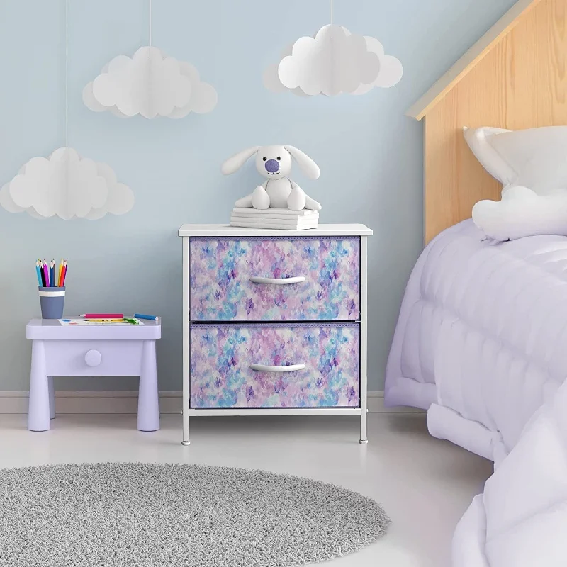 2 Drawer Bedside Nightstand End Table Bedroom Dresser, Pastel Colors