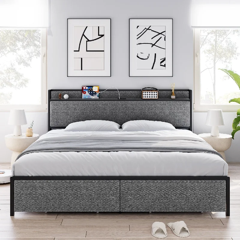 Bed Frame with 2 Storage Drawers and Headboard