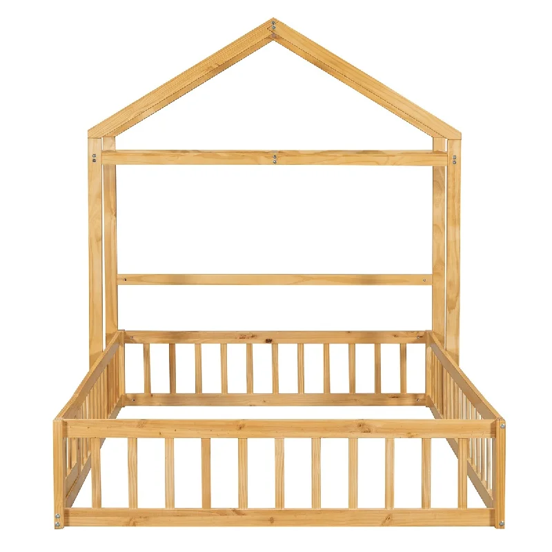 Full House Bed wDetachable Headboard, Clothes Drying Rack - Natural