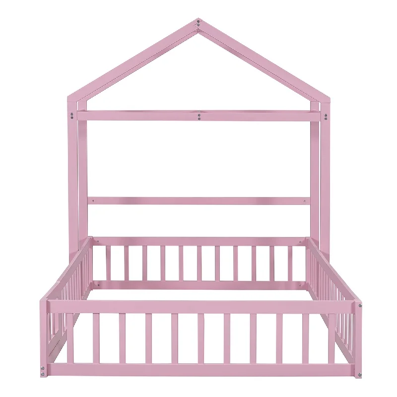 Full House Bed wDetachable Headboard, Clothes Drying Rack - Pink