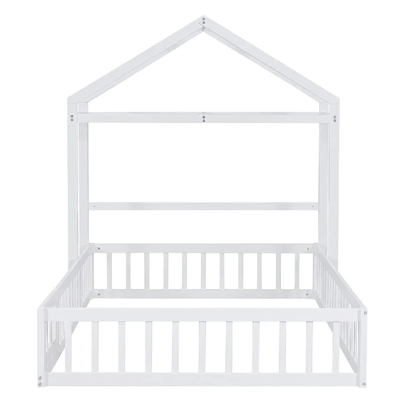 Full House Bed wDetachable Headboard, Clothes Drying Rack - White