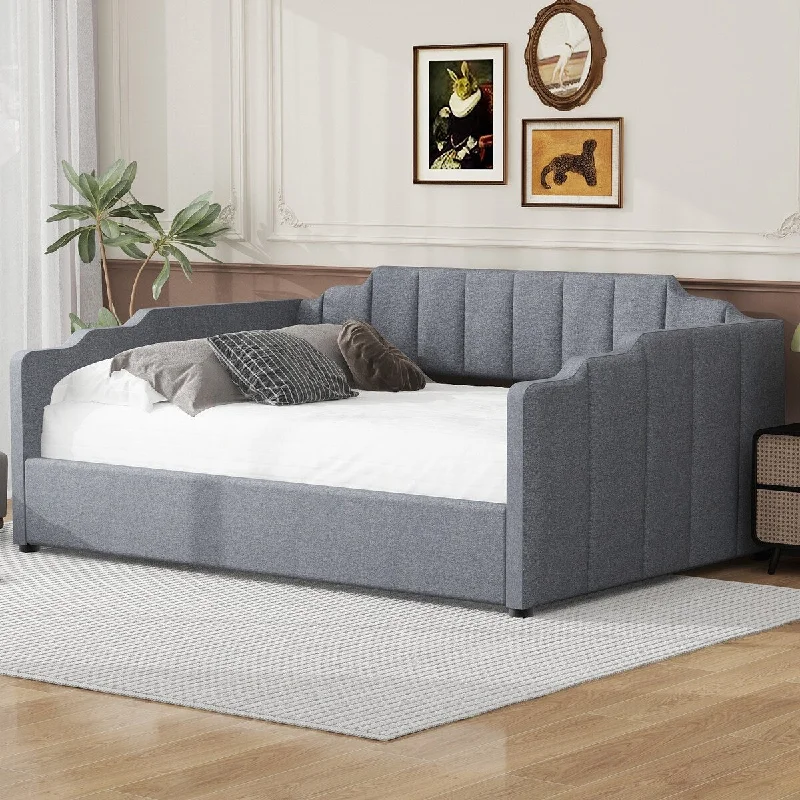 Full Size Linen Upholstered Daybed Frame with Underneath Storage, Gray