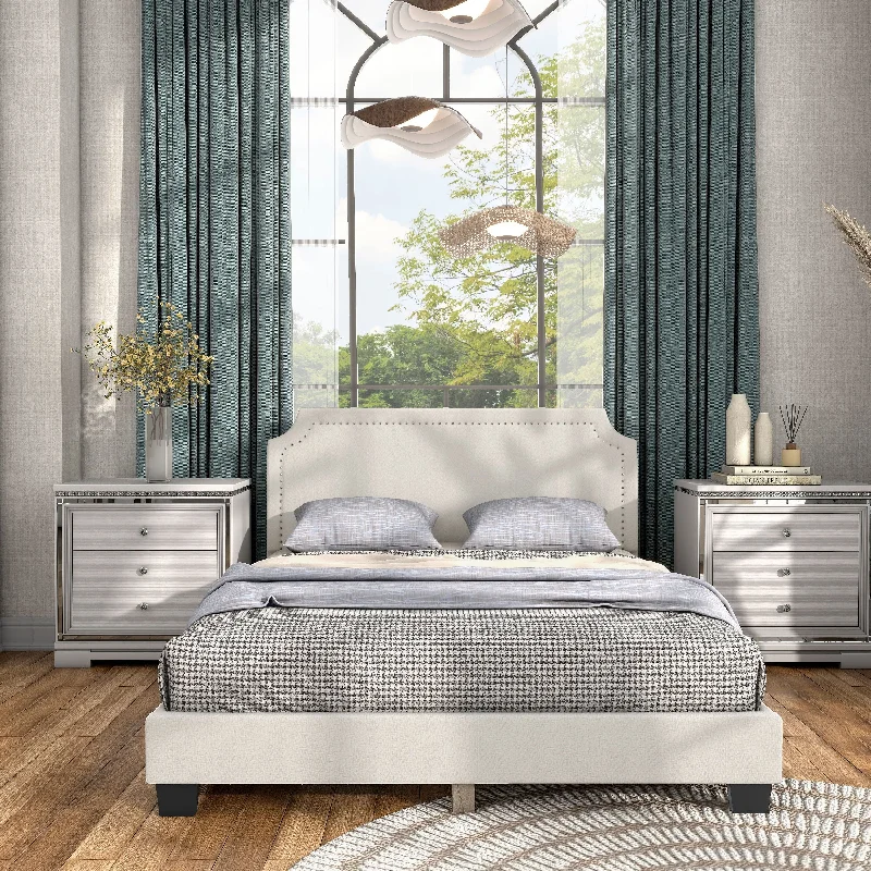 Nailhead Trim Headboard with Block Legs