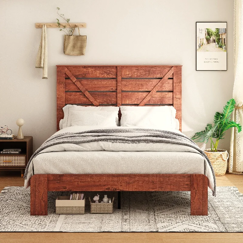 King Size Brown Oak Wood Platform Bed