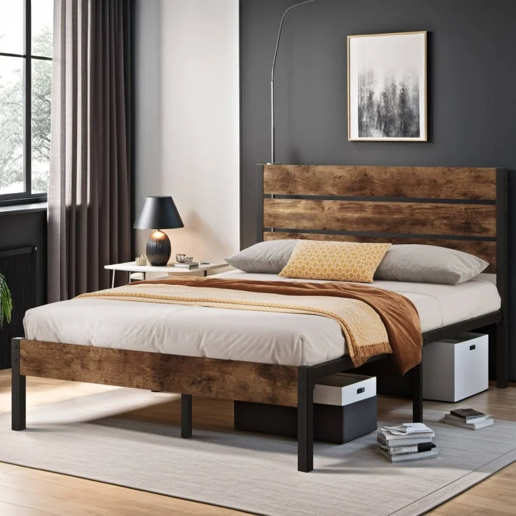 Lifezone Bed Frame with Headboard, Dark Grey