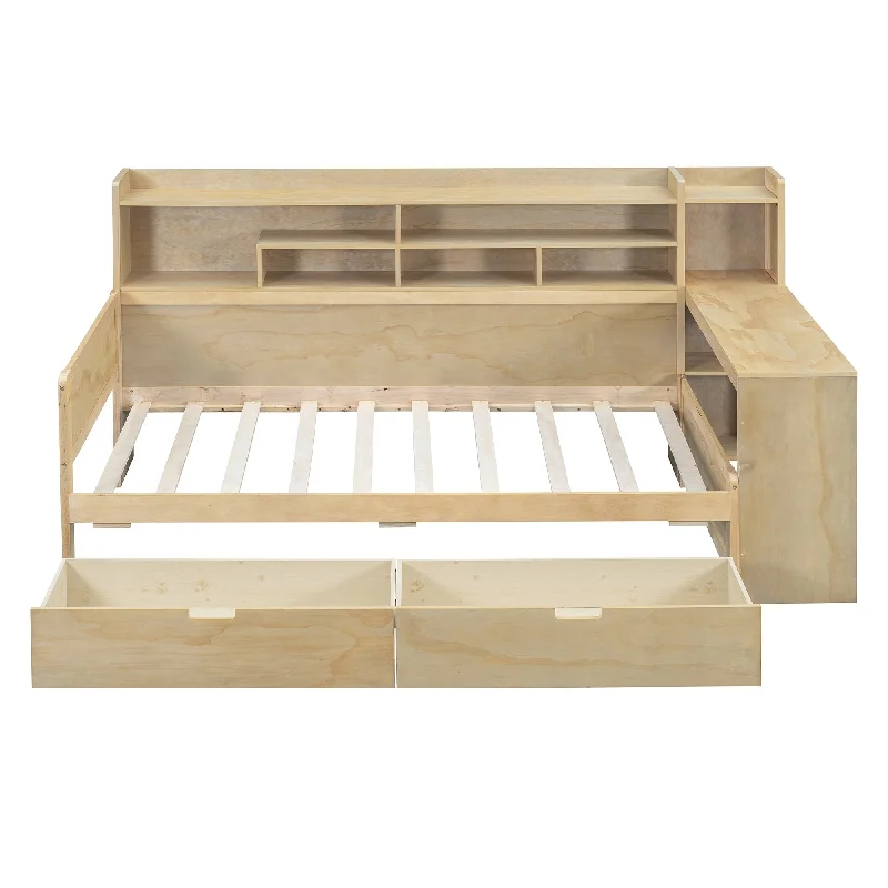 Maximize Stroage Space Daybed Twin Frame with 2 Drawers, Natural