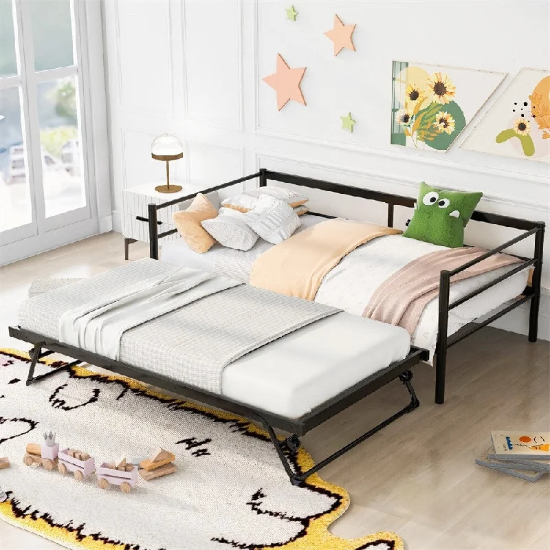 Merax Twin Size Daybed with Adjustable Trundle, Pop Up Trundle