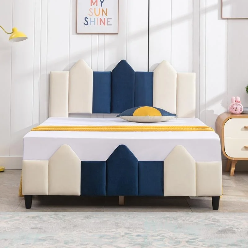 Mixoy Kids Bed Frames,Upholstered Platform Bed Frame for Children with Headboard,Toddler Bed For Teens