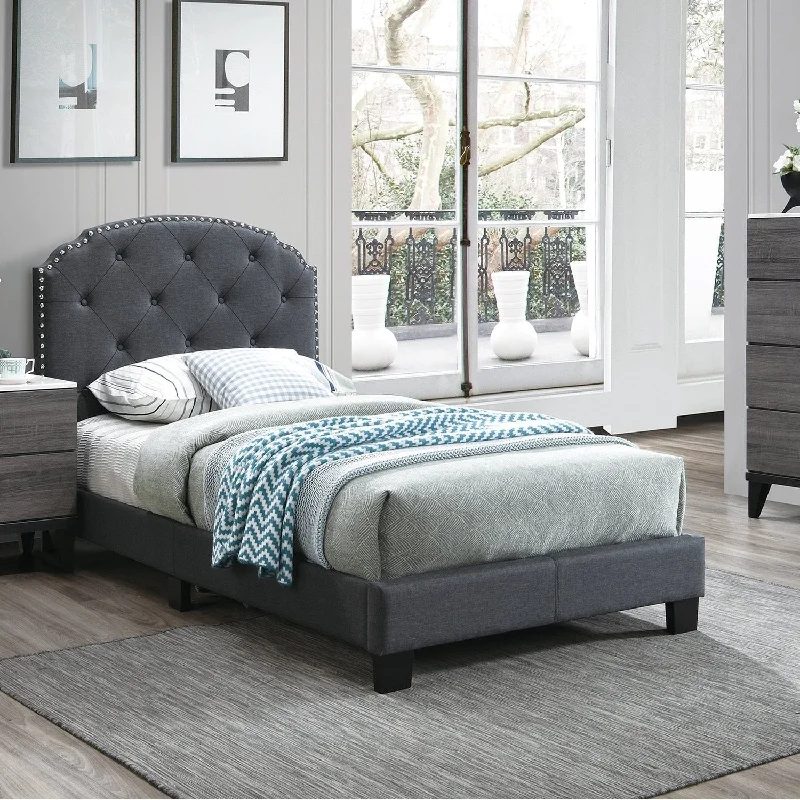 Poundex Platform Button Tufted Twin Bed