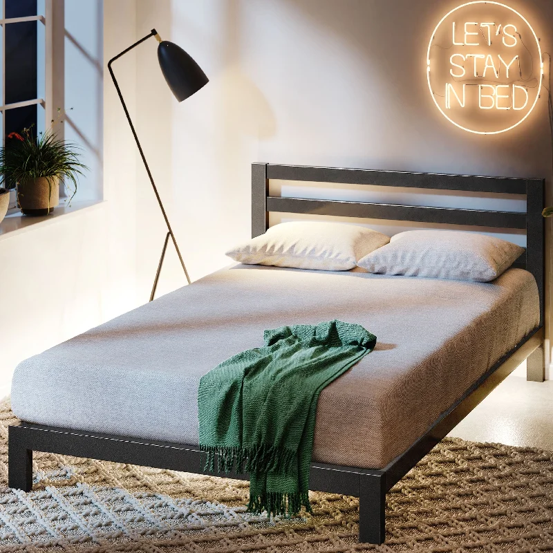 Priage by ZINUS Black Metal Platform Bed Frame with Headboard