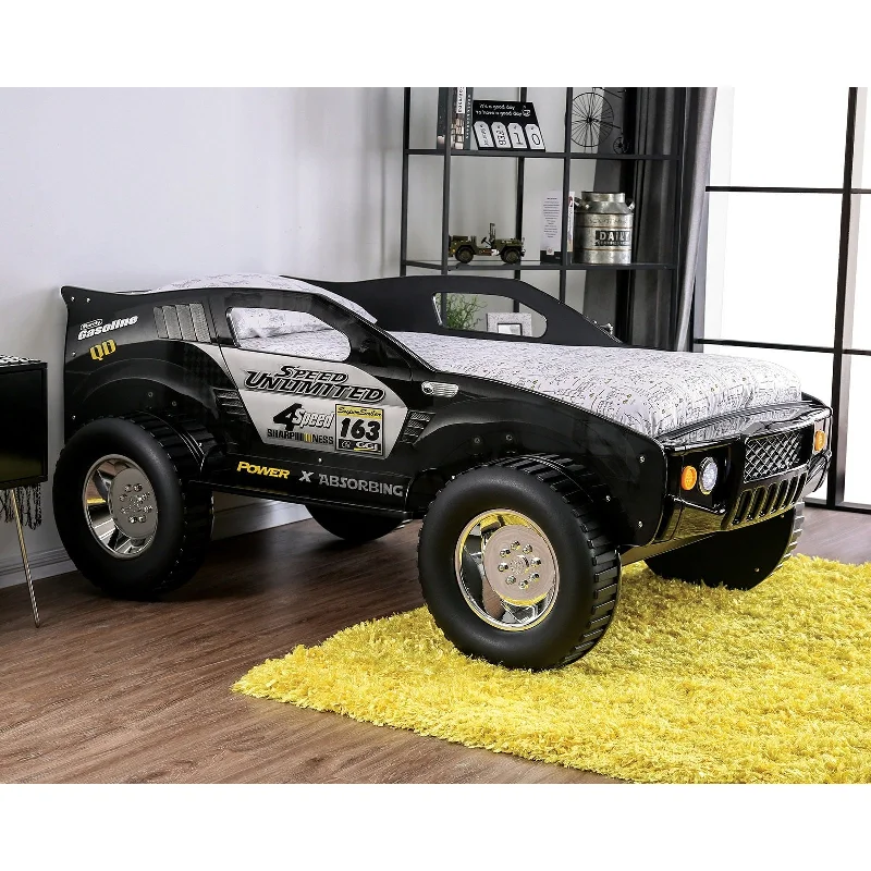 Toto Modern Black Twin Off-road Car Kid Bed with Wheels by Furniture of America