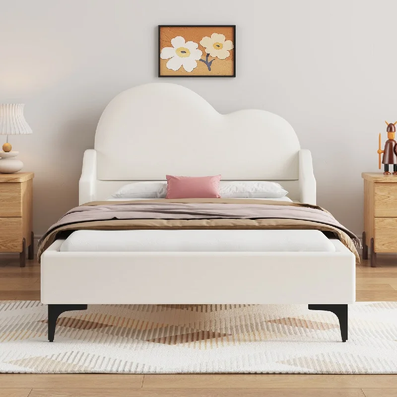 Twin Size Cloud Shaped Upholstered Platform Bed with Wood Slats Support, Pine Wood Low Platform Bed Frame, No Box Spring Needed