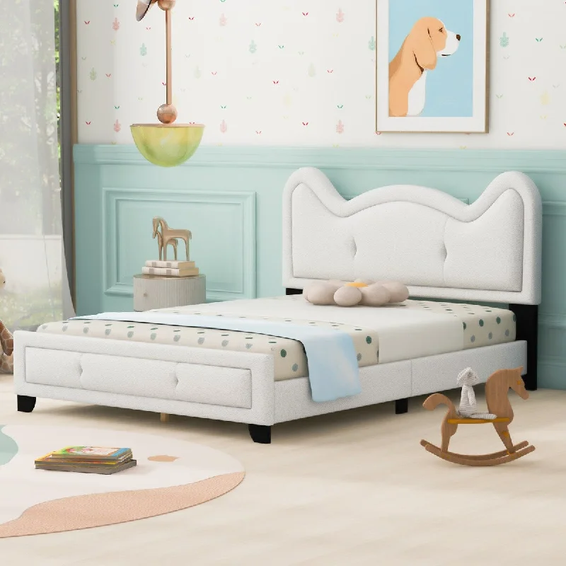 White Pine Platform Bed with Cartoon Ears Headboard