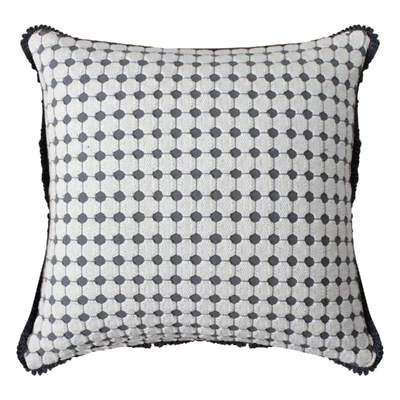 18 x 18 Handcrafted Square Cotton Accent Throw Pillow, Woven, Dotted Tile Design, White, Gray - White