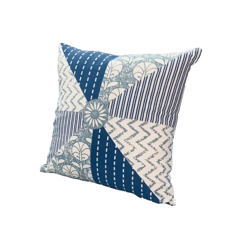 18 x 18 Square Accent Pillow, Geometric Pattern, Soft Cotton Cover, Polyester Filler, Blue, White