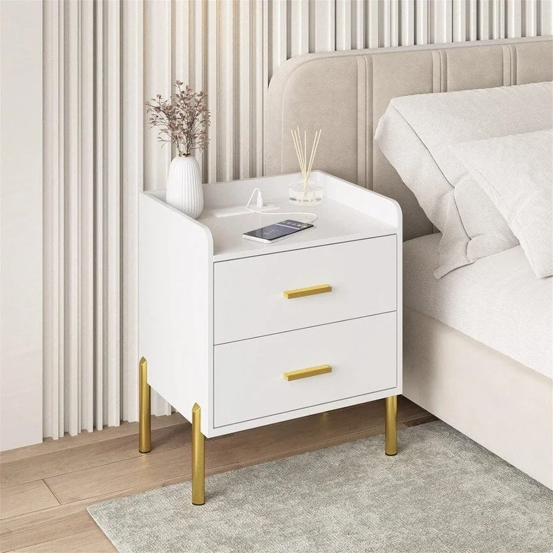 2 Drawer White Nightstand