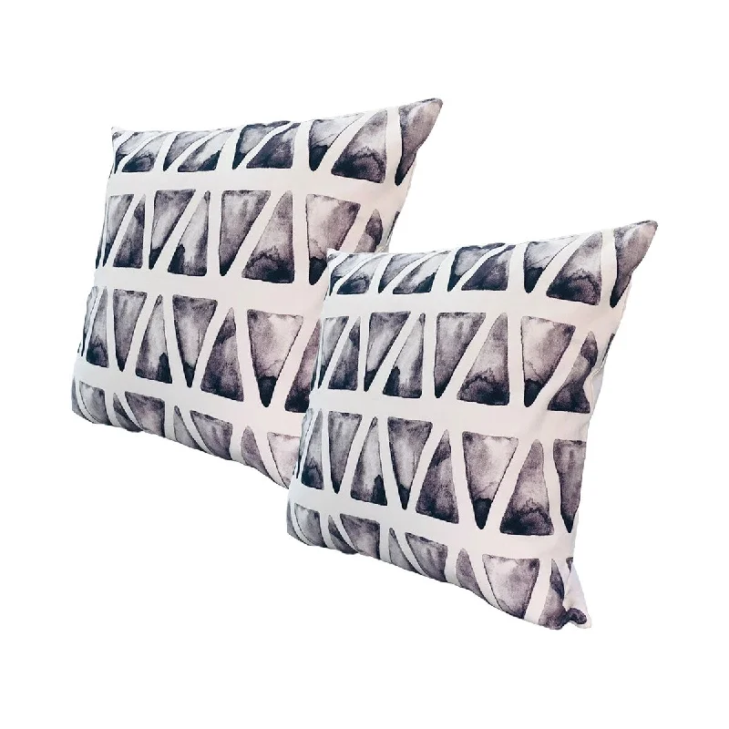 20 x 20 inch Square Accent Throw Pillows, 2-Piece Cotton Cushion with Gray White Triangular Pattern