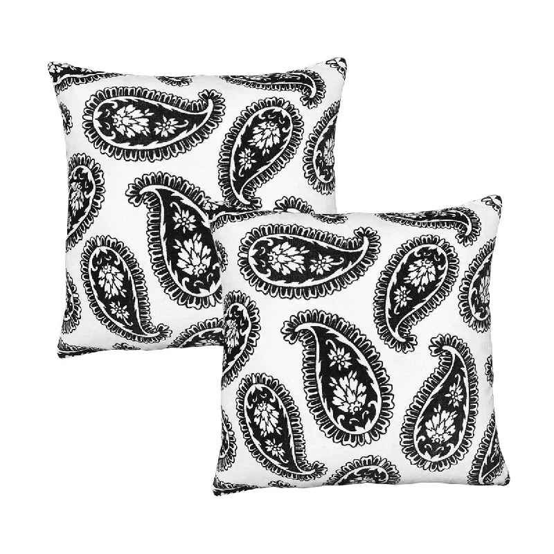 20 x 20 inch Square Accent Throw Pillows, 2-Piece Cotton Cushion with Paisley Print, Black&White