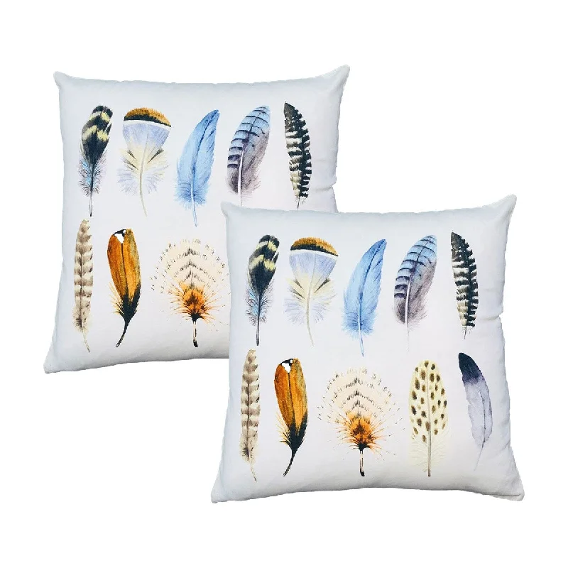 20 x 20 inch Square Accent Throw Pillows, 2-Piece Cotton Cushion with Printed Feather Pattern