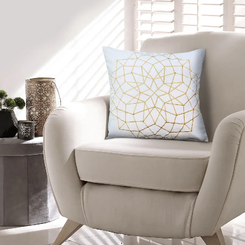 20 x 20 Square Accent Throw Pillow, Embroidered Geometric Abstract Pattern, With Filler, White, Gold - White