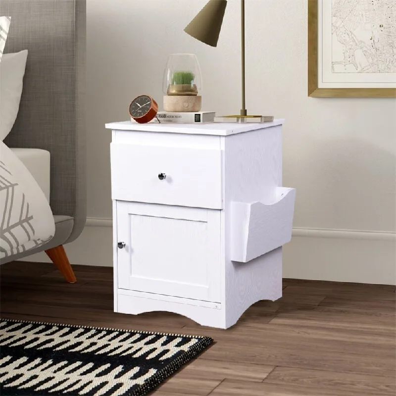 24 in. 1-Drawer White Nightstand with Magazine Rack