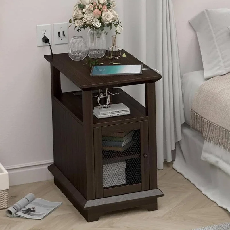 3-Tier Nightstand, Side Table with Charging Station