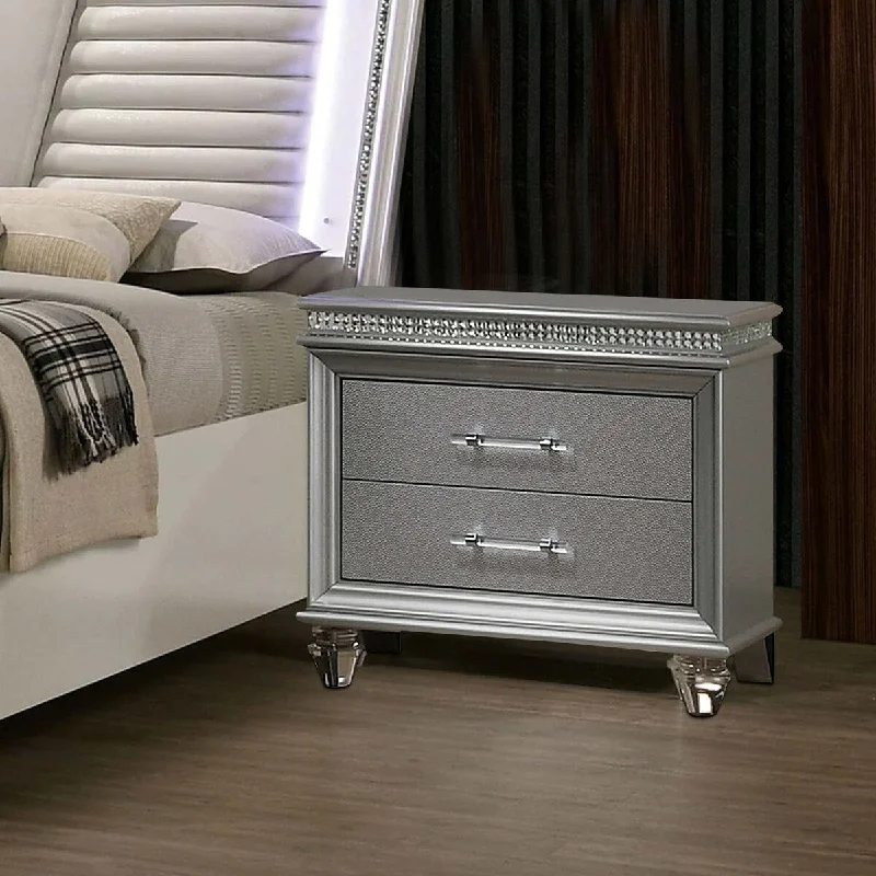 30 Inch Nightstand with Crystal Accents, Clear Acrylic Legs