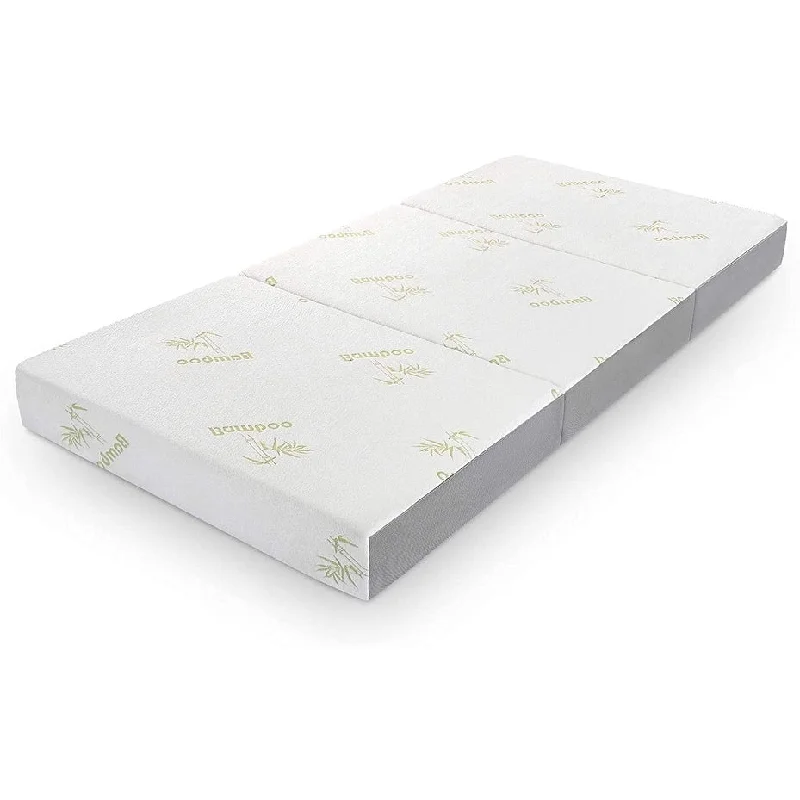 6 Inch Trifold Memory Foam Mattress with Ultra Soft Bamboo Cover, Non-Slip Bottom & Breathable Mesh Sides