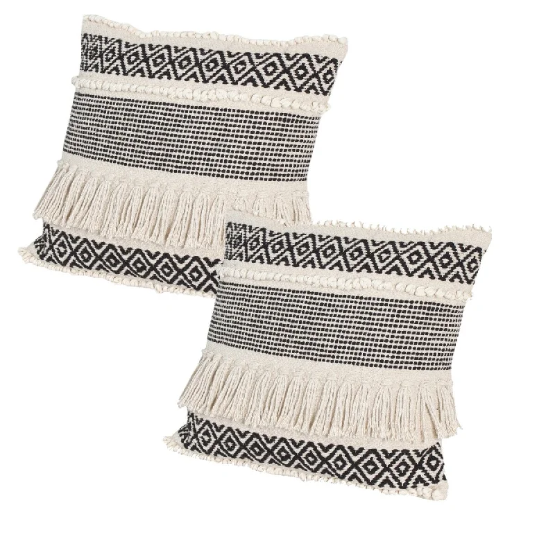 Accent Throw Pillows Set of 2, Square Cotton Pillows with Handwoven Diamond Pattern, 18 x 18 inch