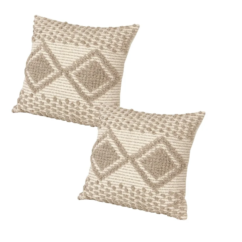 Accent Throw Pillows Set of 2, Square Cotton Pillows with Raised Diamond Embroidery Pattern, 18 x 18 inch