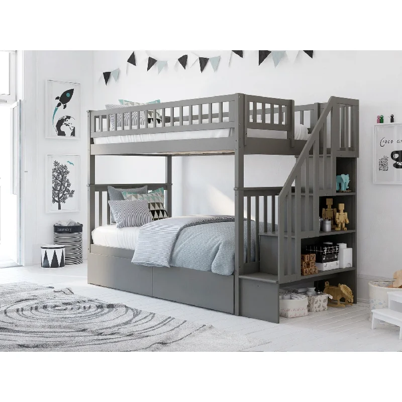 AFI Woodland Staircase Bunk Bed with 2 Storage Drawers in Grey