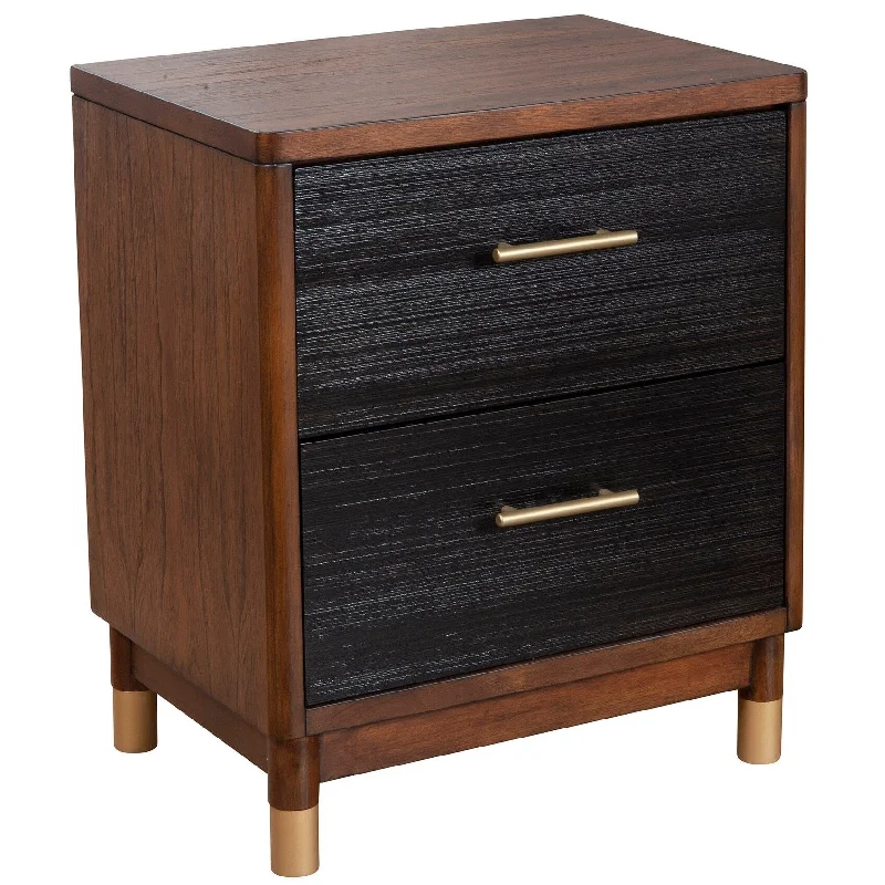 Alpine Furniture Belham 2 Drawer Wood Nightstand, Dark Walnut (Brown)