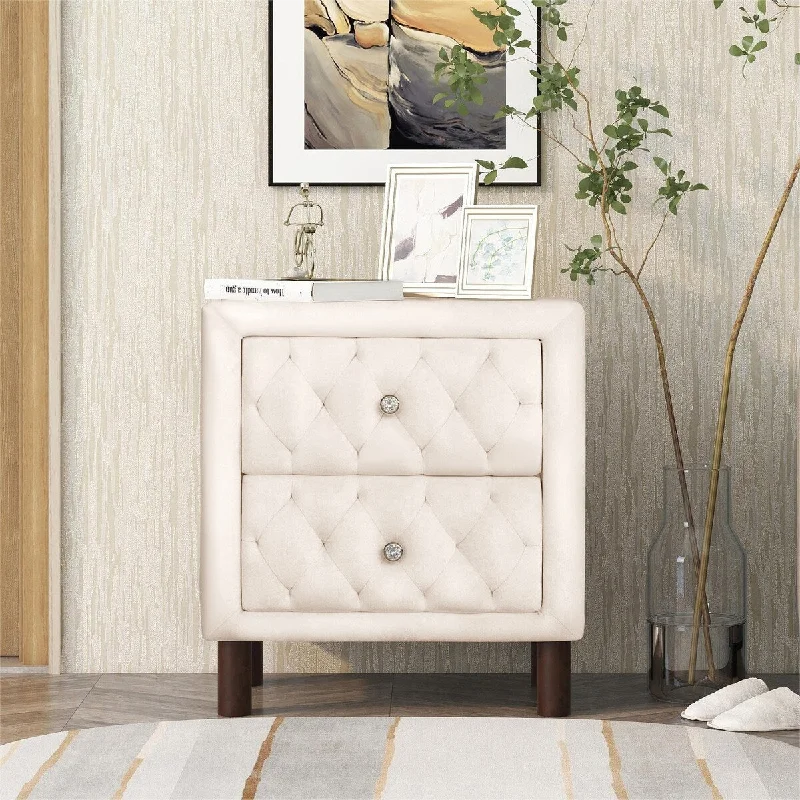 Bernie 2-Drawer Velvet Upholstered Nightstand