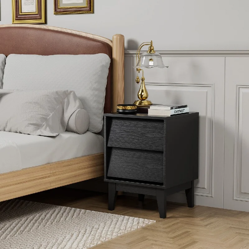 Bevel Design Wood Set of 2 Nightstands