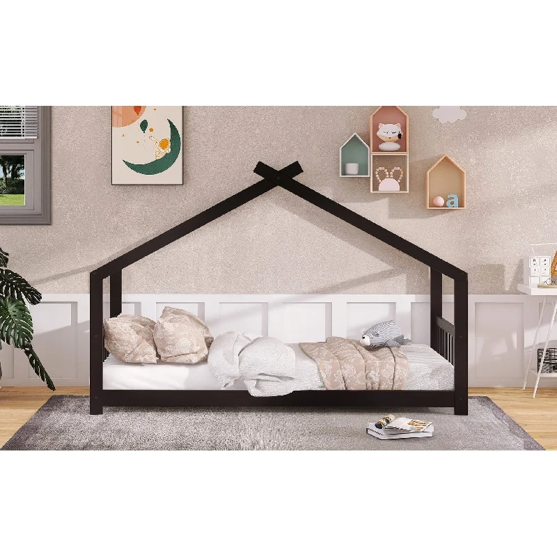 Black Twin Size Wood House Bed