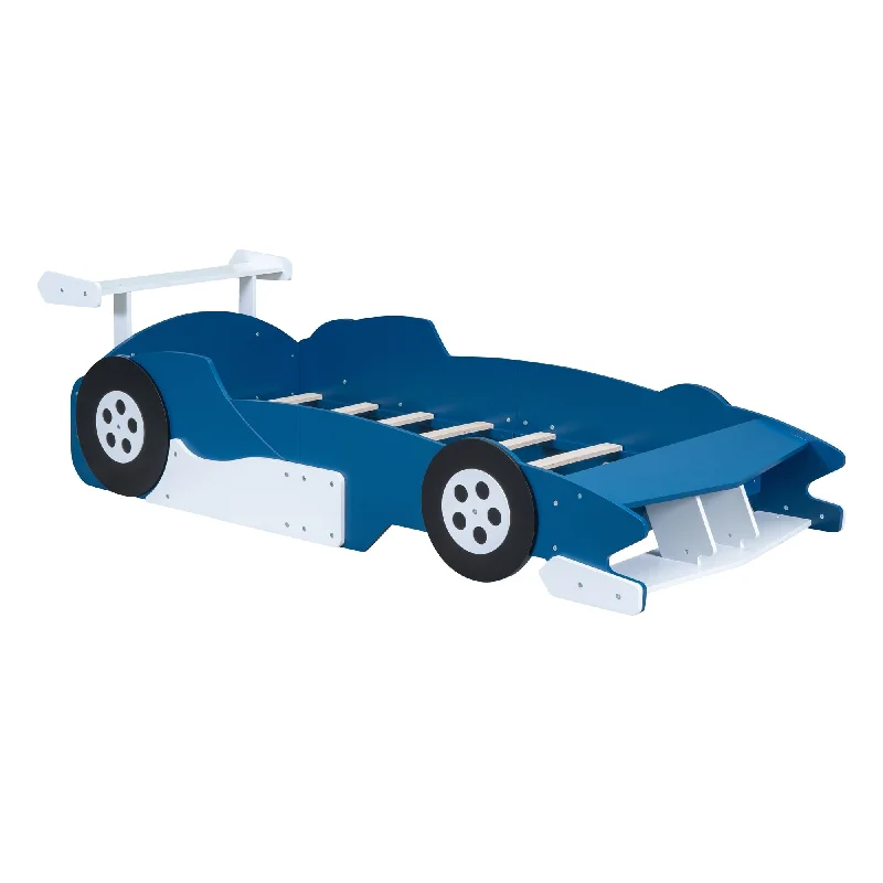 Blue Twin Size Solid Wood Car Platform Bed, Perfect for Little Car Enthusiasts