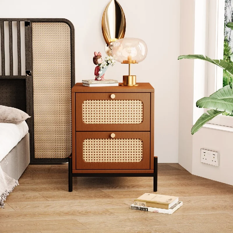 Cannage Rattan Wood Nightstand