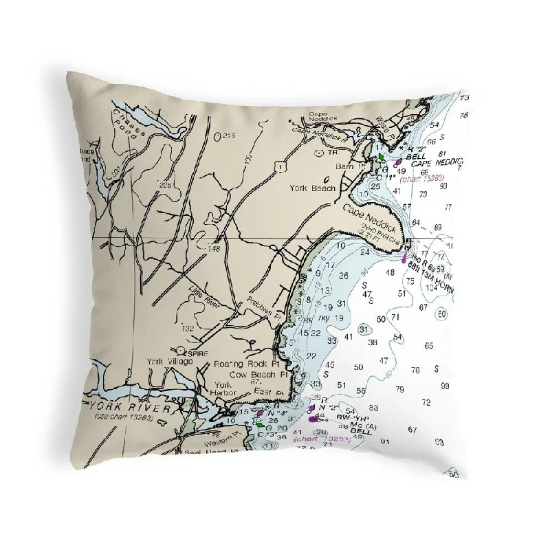 Cape Neddick, ME Nautical Map Noncorded Pillow 12x12