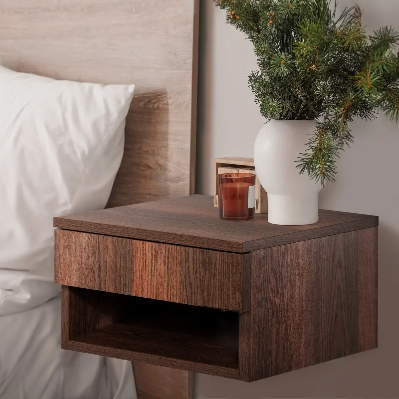 Celerie 15.71" Mid-Century Modern Floating Wall Mounted Nightstand with Soft-Close Drawer and Cable Hole, by JONATHAN Y