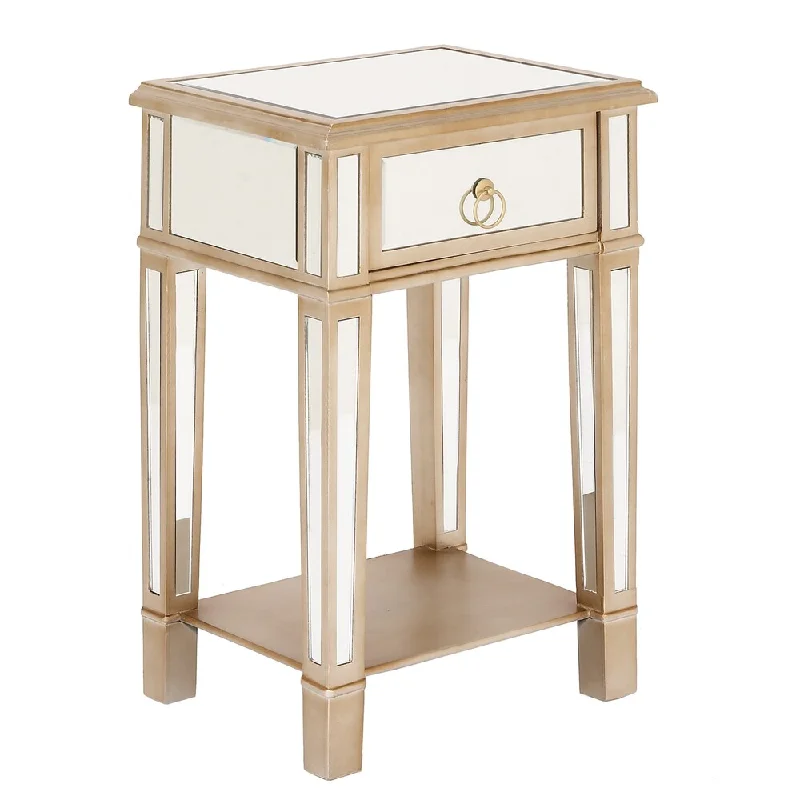 Christie Glam Mirror Side Accent Table Nightstand with Drawer