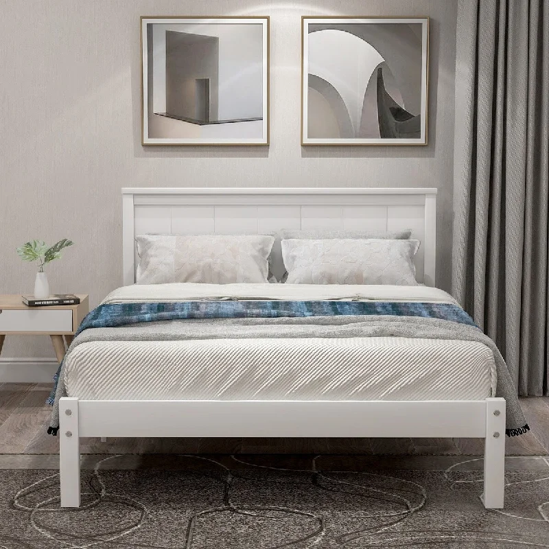 Classic Platform Bed Wood Bed with Headboard, Solid Wood Platform Bed Frame with Strong Slats Support/No Box Spring Needed