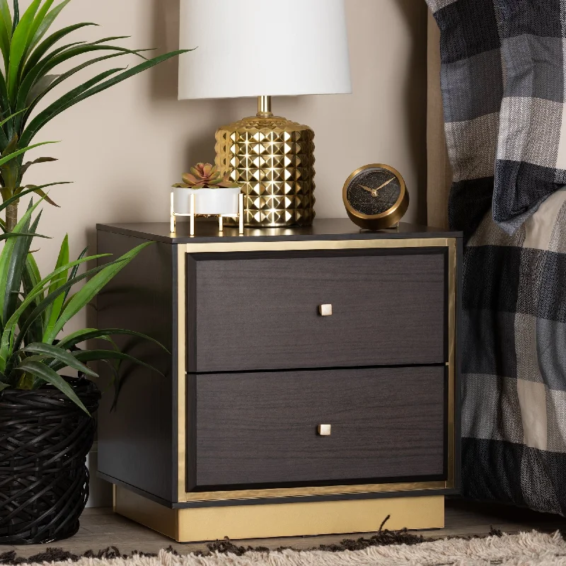 Cormac Transitional Wood/ Metal 2-Drawer Nightstand-Walnut/ Dark Brown