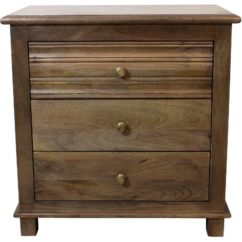 Corvin 3-Drawer Solid Wood Nightstand with Metal Glides in Antique Brown