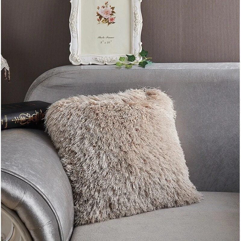 "Decorative" Shaggy Pillow (18-in x 18-in) - Beige