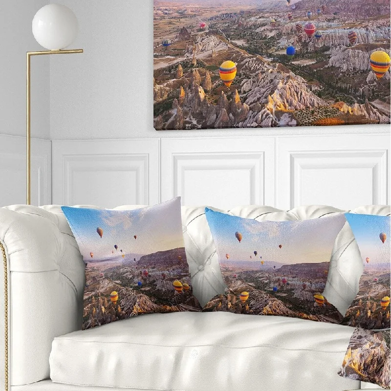 Designart 'Hot Air Balloon Flying' Photography Throw Pillow