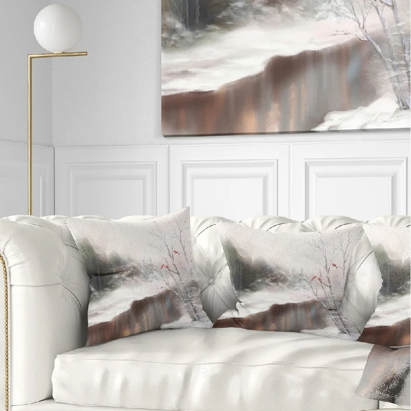 Designart 'Snowy Silence' Landscape Printed Throw Pillow