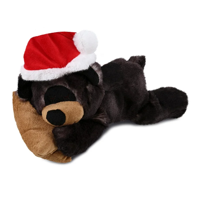 DolliBu Santa Sleeping Black Bear with Pillow Plush with Santa Outfit - 10.5 inches