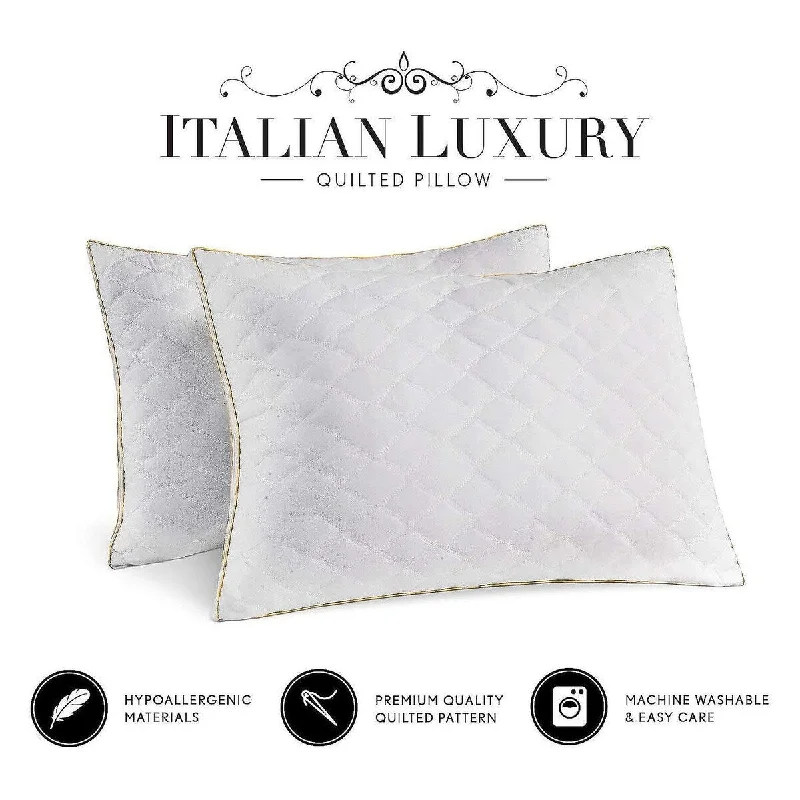 Dr. Pillow Italian Luxury Quilted Pillow 2 Pack - White / Gold