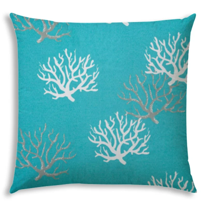 FLOATING CORAL Aqua Indoor/Outdoor Pillow