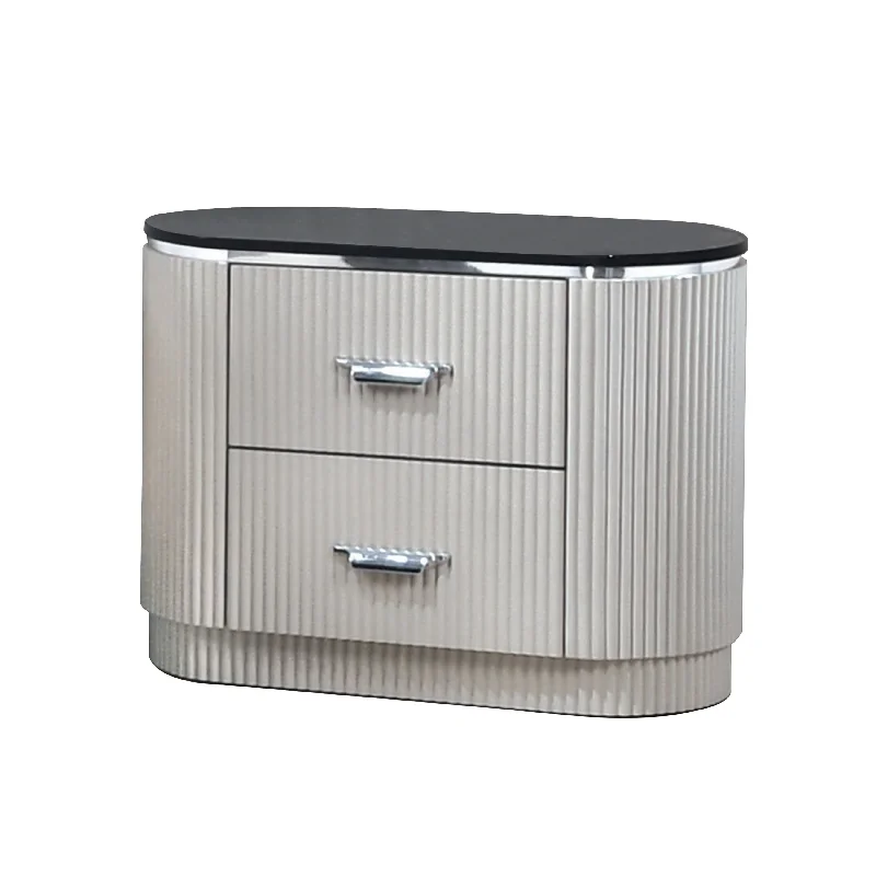 Furniture of America Leander Modern Light Gray 2-Drawer Nightstand with Genuine Marble Top